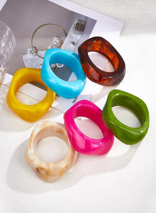 MEDOJO 6 Pcs Colorful Square Acrylic Resin Bangle Bracelet Wide Geometric Irregular Geometric Wristbands Cuff Bangle Bracelet for Women - Image 4